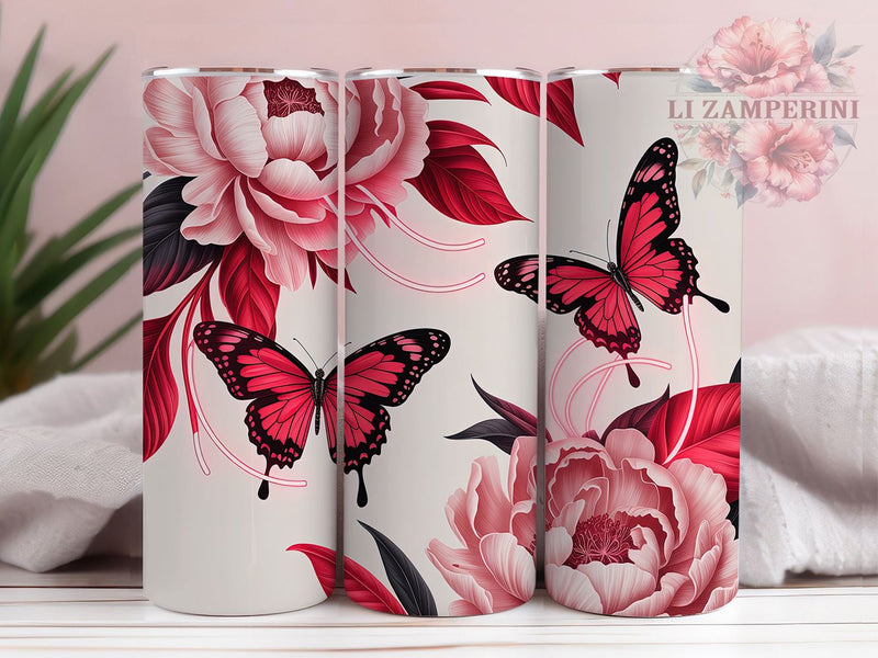 Red Butterfly Elegant Tumbler Wrap, Seamless Pattern, Elegant Wrap, Nature Theme, Bold Style, Romantic Design, Sublimation Design Sublimation Li Zamperini 
