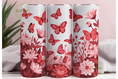 Red Butterfly Floral Tumbler Wrap Sublimation PixelChick 