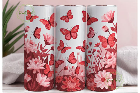Red Butterfly Floral Tumbler Wrap Sublimation PixelChick 