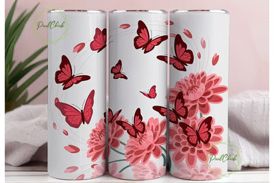 Red Butterfly Floral Tumbler Wrap Sublimation PixelChick 