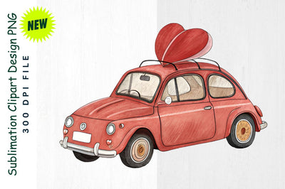 Red Car with Heart Sunroof and Floating Hearts Sublimation Clipart Sublimation Regulrcrative 
