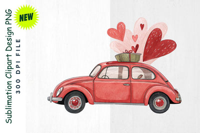 Red Car with Heart Sunroof and Floating Hearts Sublimation Clipart Sublimation Regulrcrative 