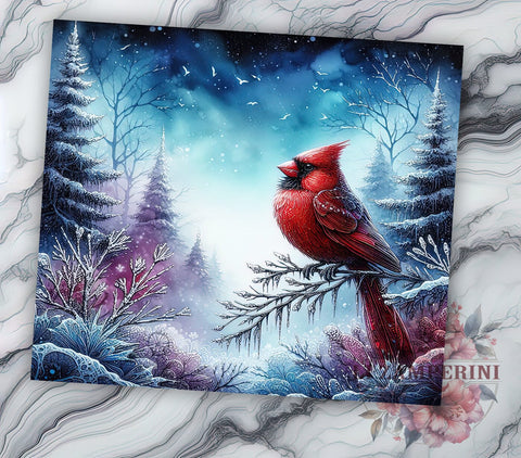 Red Cardinal 20oz Tumbler Wrap PNG, Christmas Bird Tumbler Png, Straight & Tapered Tumbler Wrap, Instant Digital Download Sublimation Li Zamperini 