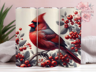 Red Cardinal Bird With Berries 20oz Tumbler Wrap PNG, Red Cardinal Tumbler PNG Sublimation Design, Straight & Tapered Tumbler Wrap, Instant Digital Download Sublimation Li Zamperini 