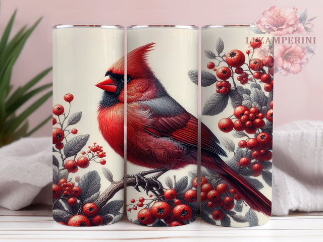 Red Cardinal Bird With Berries 20oz Tumbler Wrap PNG, Red Cardinal Tumbler PNG Sublimation Design, Straight & Tapered Tumbler Wrap, Instant Digital Download Sublimation Li Zamperini 