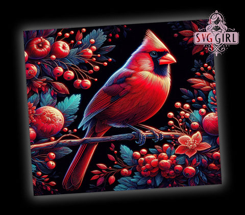 Red Cardinal Bird With Berries 20oz Tumbler Wrap Sublimation Design, Straight Tapered Tumbler Wrap, Red Cardinal Tumbler Png, Instant Digital Download Sublimation SvggirlplusArt 