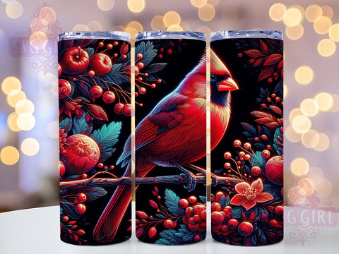 Red Cardinal Bird With Berries 20oz Tumbler Wrap Sublimation Design, Straight Tapered Tumbler Wrap, Red Cardinal Tumbler Png, Instant Digital Download Sublimation SvggirlplusArt 