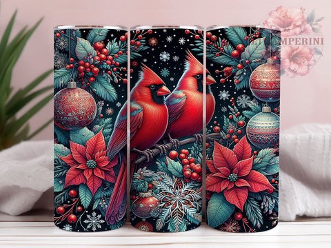 Red Cardinal Christmas 20oz Tumbler, Red Cardinal Design, Holiday Sublimation, 20oz Tumbler Wrap, Winter Decor, Gift for Bird Lovers, Personalized Christmas Gift Sublimation Li Zamperini 