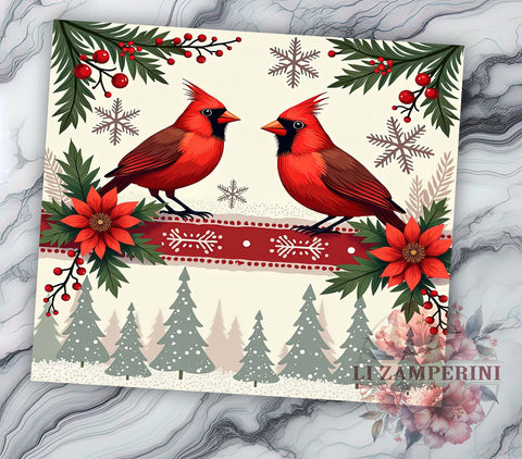Red Cardinal Christmas 20oz Tumbler, Red Cardinal Design, Holiday Sublimation, 20oz Tumbler Wrap, Winter Decor, Gift for Bird Lovers, Personalized Christmas Gift Sublimation Li Zamperini 
