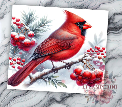 Red Cardinal Christmas 20oz Tumbler Wrap PNG, Cardinal Bird Tumbler Png, Straight & Tapered Tumbler Wrap, Instant Digital Download Sublimation Li Zamperini 