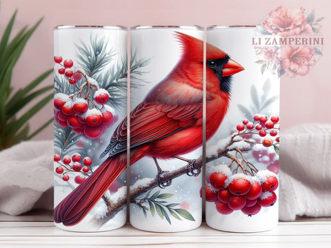 Red Cardinal Christmas 20oz Tumbler Wrap PNG, Cardinal Bird Tumbler Png, Straight & Tapered Tumbler Wrap, Instant Digital Download Sublimation Li Zamperini 