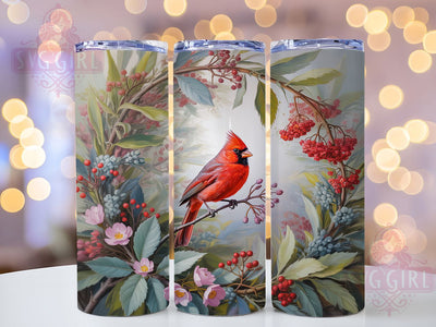 Red Cardinal Christmas Tumbler, Festive Bird Wrap, Holiday Berries Sublimation Design, 20oz Cardinal Tumbler, Whimsical Holiday Mug, Elegant Bird Cup, Winter Cardinal Art Sublimation SvggirlplusArt 
