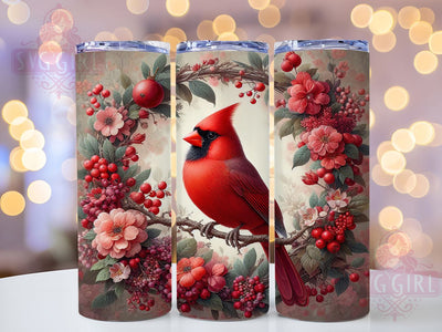 Red Cardinal Christmas Tumbler, Festive Bird Wrap, Holiday Berries Sublimation Design, 20oz Cardinal Tumbler, Whimsical Holiday Mug, Elegant Bird Cup, Winter Cardinal Art Sublimation SvggirlplusArt 