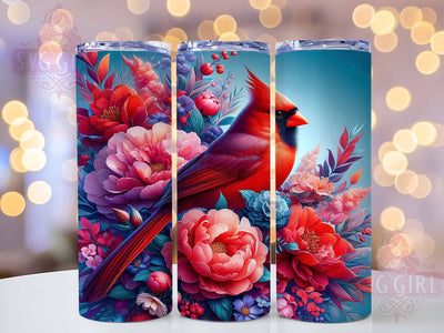 Red Cardinal Floral Tumbler, Bird Art, Floral Design, Nature Theme, Elegant Style, 20Oz Tumbler, Sublimation Wrap Sublimation SvggirlplusArt 