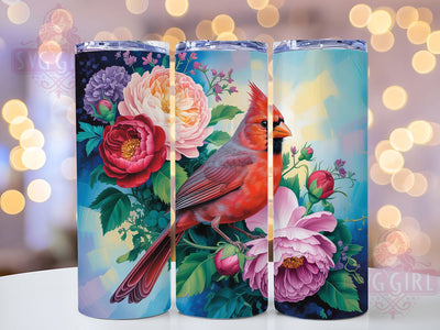 Red Cardinal Floral Tumbler, Bird Art, Floral Design, Nature Theme, Elegant Style, 20Oz Tumbler, Sublimation Wrap Sublimation SvggirlplusArt 