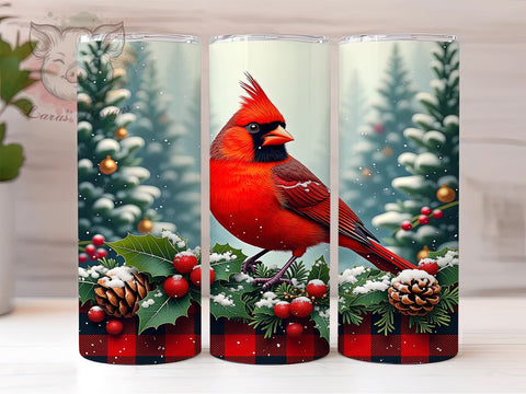 Red Cardinal Plaid Christmas Tumbler, Red Cardinal Tumbler, Buffalo Plaid Design, Winter Holiday Drinkware, 20oz Wrap, Christmas Decor, Snowy Scene, Festive Sublimation Sublimation Lara' s Designs 