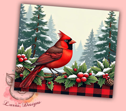 Red Cardinal Plaid Christmas Tumbler, Red Cardinal Tumbler, Buffalo Plaid Design, Winter Holiday Drinkware, 20oz Wrap, Christmas Decor, Snowy Scene, Festive Sublimation Sublimation Lara' s Designs 