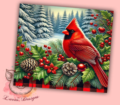 Red Cardinal Plaid Christmas Tumbler, Red Cardinal Tumbler, Buffalo Plaid Design, Winter Holiday Drinkware, 20oz Wrap, Christmas Decor, Snowy Scene, Festive Sublimation Sublimation Lara' s Designs 
