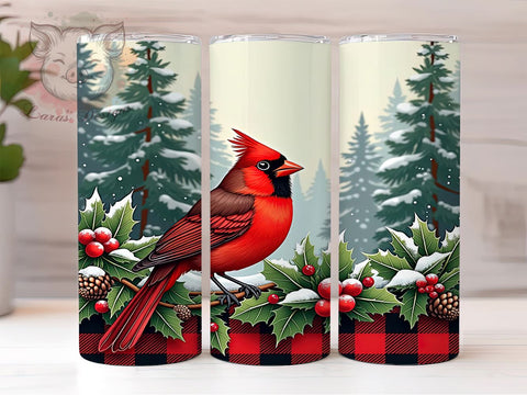 Red Cardinal Plaid Christmas Tumbler, Red Cardinal Tumbler, Buffalo Plaid Design, Winter Holiday Drinkware, 20oz Wrap, Christmas Decor, Snowy Scene, Festive Sublimation Sublimation Lara' s Designs 