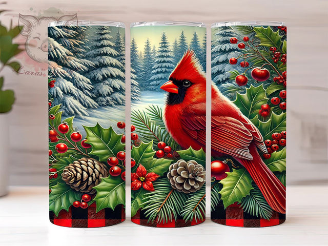 Red Cardinal Plaid Christmas Tumbler, Red Cardinal Tumbler, Buffalo Plaid Design, Winter Holiday Drinkware, 20oz Wrap, Christmas Decor, Snowy Scene, Festive Sublimation Sublimation Lara' s Designs 
