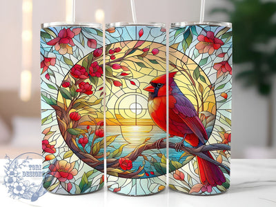 Red Cardinal Stained Glass Bird 20oz Skinny Tumbler, Red Cardinal Tumbler Png, Straight & Tapered Tumbler Wrap, Instant Digital Download Sublimation ToriDesigns 