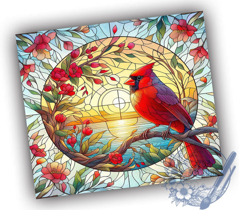 Red Cardinal Stained Glass Bird 20oz Skinny Tumbler, Red Cardinal Tumbler Png, Straight & Tapered Tumbler Wrap, Instant Digital Download Sublimation ToriDesigns 