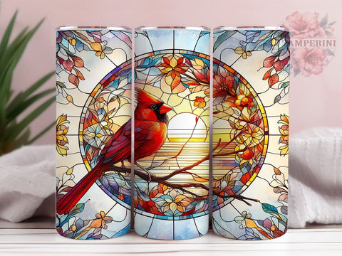 Red Cardinal Stained Glass Bird 20oz Tumbler Wrap PNG, Red Cardinal GlassTumbler Png, Straight & Tapered Tumbler Wrap, Instant Digital Download Sublimation Li Zamperini 