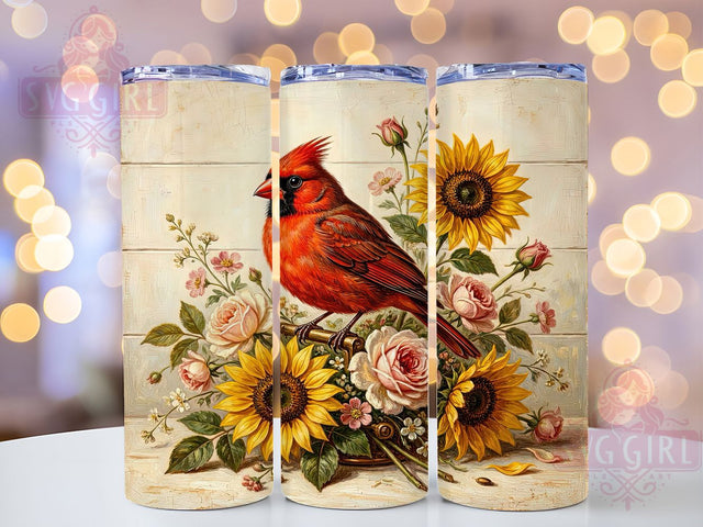 Red Cardinal Sunflower Floral 20oz Tumbler, Oversized Sunflowers, Golden Yellow, Velvet Centers, Floral Design, Skinny Tumbler, Sublimation PNG Sublimation SvggirlplusArt 