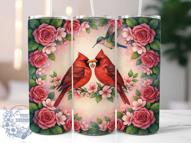 Red Cardinals Romantic Nature 20oz Tumbler, Romantic Birds, Flowering Branch, Love Theme, Nature Romance, Skinny Tumbler, Sublimation PNG Sublimation ToriDesigns 