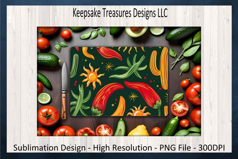 Red Chili Peppers Kitchen Set, Cutting Board, Hot Pad, and Oven Mitt Sublimation Png Printable Template, Digital Download Sublimation Keepsake Treasures Designs LLC. 