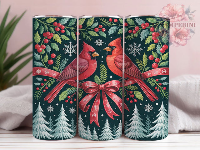 Red Christmas Cardinal Tumbler, Red Cardinal Wrap, Winter Bird Design, Sublimation Cup, 20oz Skinny Tumbler, Holiday Nature Drinkware, Cardinal Christmas Style Sublimation Li Zamperini 