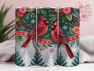 Red Christmas Cardinal Tumbler, Red Cardinal Wrap, Winter Bird Design, Sublimation Cup, 20oz Skinny Tumbler, Holiday Nature Drinkware, Cardinal Christmas Style Sublimation Li Zamperini 