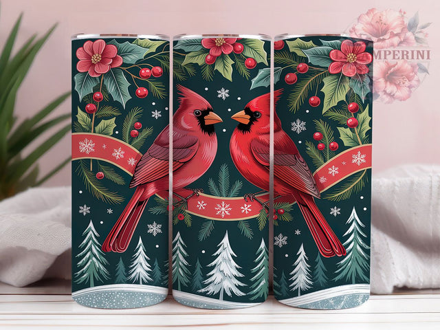 Red Christmas Cardinal Tumbler, Red Cardinal Wrap, Winter Bird Design, Sublimation Cup, 20oz Skinny Tumbler, Holiday Nature Drinkware, Cardinal Christmas Style Sublimation Li Zamperini 