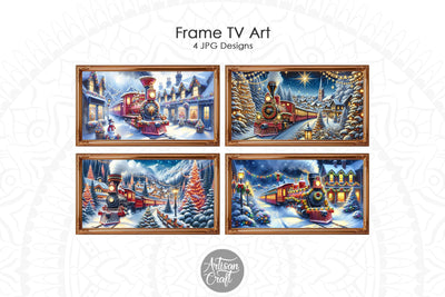 Red Christmas Train frame TV vintage art, Christmas background Digital Pattern Artisan Craft SVG 