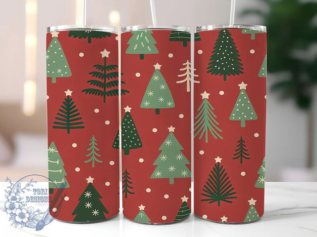 Red Christmas Trees Holiday Tumbler, Seamless Holiday Sublimation Design, Festive Cup Art, 20oz Xmas Tumbler, Whimsical Tree Mug, Stylish Christmas Cup, Cozy Holiday Wrap Sublimation ToriDesigns 