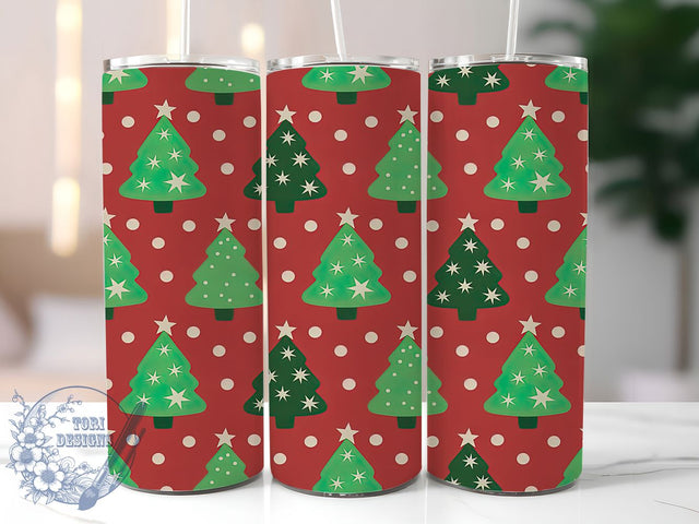 Red Christmas Trees Holiday Tumbler, Seamless Holiday Sublimation Design, Festive Cup Art, 20oz Xmas Tumbler, Whimsical Tree Mug, Stylish Christmas Cup, Cozy Holiday Wrap Sublimation ToriDesigns 