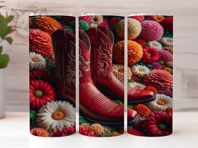 Red Cowgirl Boots Western Tumbler, Western Sublimation Design, Rustic Cup Art, 20oz Country Tumbler, Stylish Cowgirl Mug, Rodeo Western Cup, Cozy Boot Wrap Sublimation Lara' s Designs 