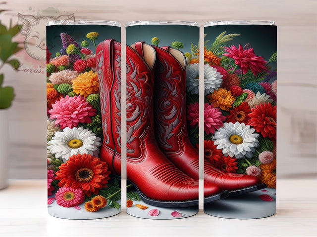 Red Cowgirl Boots Western Tumbler, Western Sublimation Design, Rustic Cup Art, 20oz Country Tumbler, Stylish Cowgirl Mug, Rodeo Western Cup, Cozy Boot Wrap Sublimation Lara' s Designs 