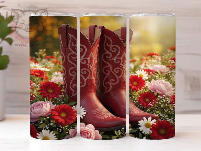 Red Cowgirl Boots Western Tumbler, Western Sublimation Design, Rustic Cup Art, 20oz Country Tumbler, Stylish Cowgirl Mug, Rodeo Western Cup, Cozy Boot Wrap Sublimation Lara' s Designs 