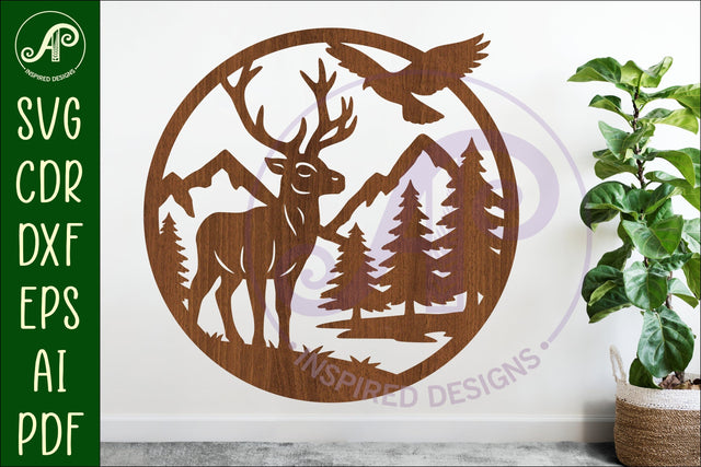 Red deer buck/ stag mountain scene wall sign svg laser cut SVG APInspireddesigns 