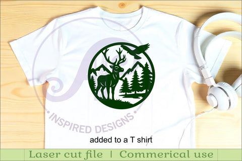 Red deer buck/ stag mountain scene wall sign svg laser cut SVG APInspireddesigns 