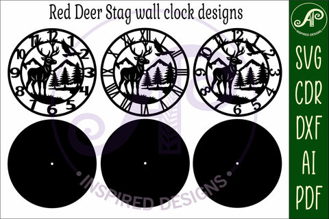 Red deer stag clock wall clock laser cut files SVG APInspireddesigns 