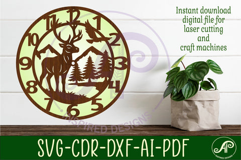 Red deer stag clock wall clock laser cut files SVG APInspireddesigns 