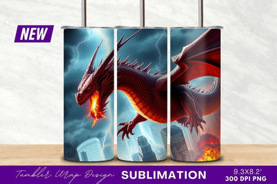 Red dragon attacks city with lightning storm Sublimation Regulrcrative 