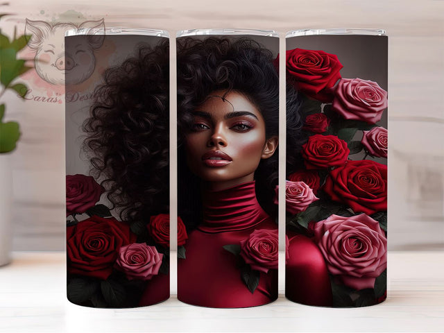 Red Dress Melanin Queen Tumbler, Afrocentric Red Dress Wrap, Empowerment Cup Design, 20oz Sublimation Wrap, Strong Black Woman Tumbler, Melanin Queen Cup, Cultural Pride Wrap Sublimation Lara' s Designs 