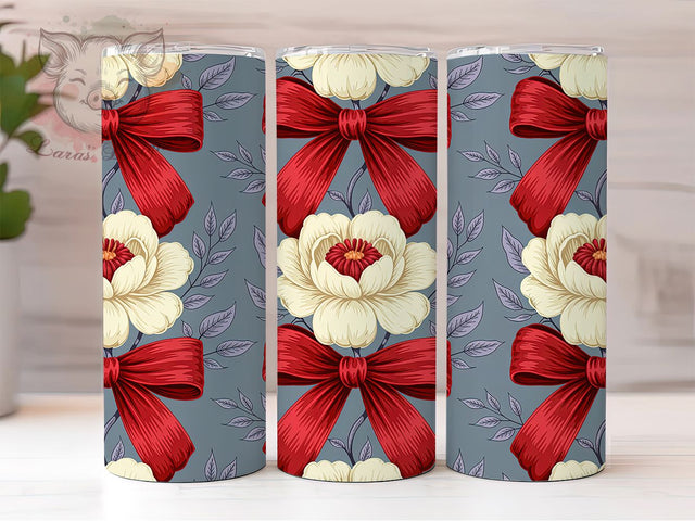 Red Floral Bow Valentine Tumbler, Floral Holiday Wrap, Cute Bow Cup, Romantic Sublimation Design, Valentine Gift Tumbler, Sweet Floral Bow Wrap, Elegant Holiday Cup Sublimation Lara' s Designs 