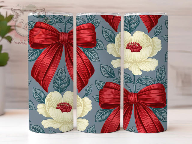 Red Floral Bow Valentine Tumbler, Floral Holiday Wrap, Cute Bow Cup, Romantic Sublimation Design, Valentine Gift Tumbler, Sweet Floral Bow Wrap, Elegant Holiday Cup Sublimation Lara' s Designs 