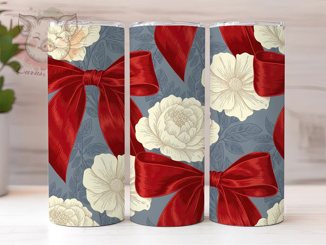 Red Floral Bow Valentine Tumbler, Floral Holiday Wrap, Cute Bow Cup, Romantic Sublimation Design, Valentine Gift Tumbler, Sweet Floral Bow Wrap, Elegant Holiday Cup Sublimation Lara' s Designs 