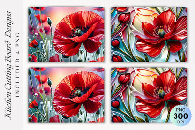 Red Floral Glass Cutting Board PNG Design Sublimation Regulrcrative 