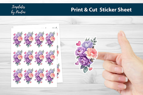 Red Flower Print and Cut Sticker Sheet SVG Templates by Pauline 